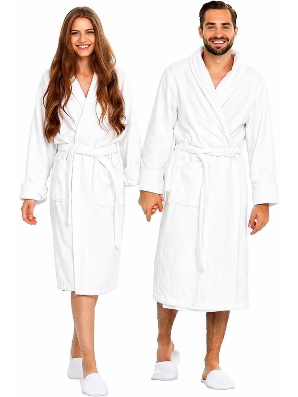 Cozy 100% Cotton Terry Bathrobe with Shawl Collar & Matching Slippers